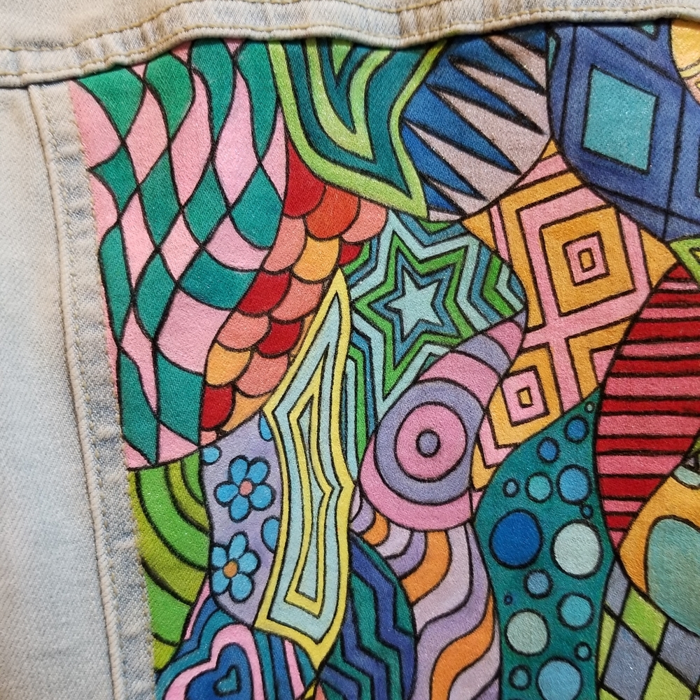 SALE! 2ร HP๐ Handpainted Denim Jacket Abstract - Picture 4 of 7